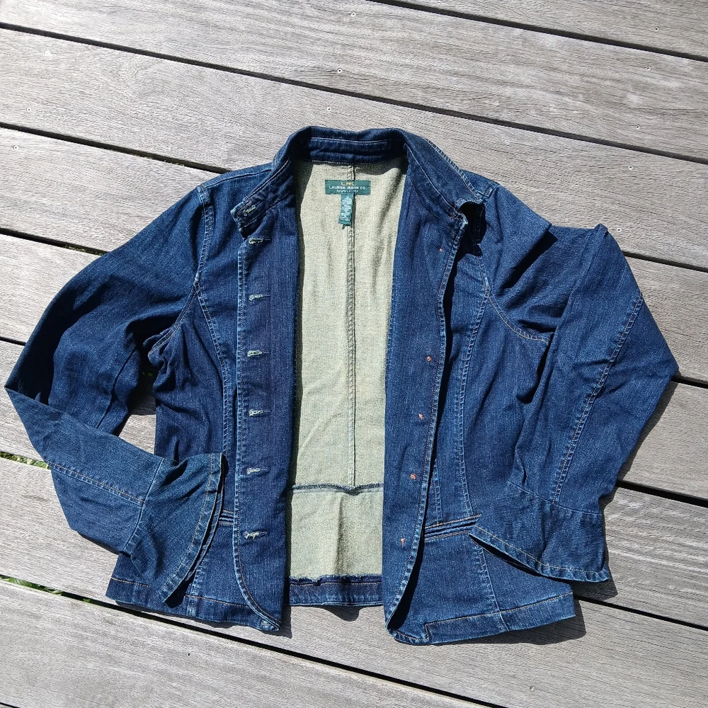 Ralph Lauren Jean Jacket Womens 14 Blue Flared Bell Sleeves Stretch LRL Feminine - Picture 11 of 12